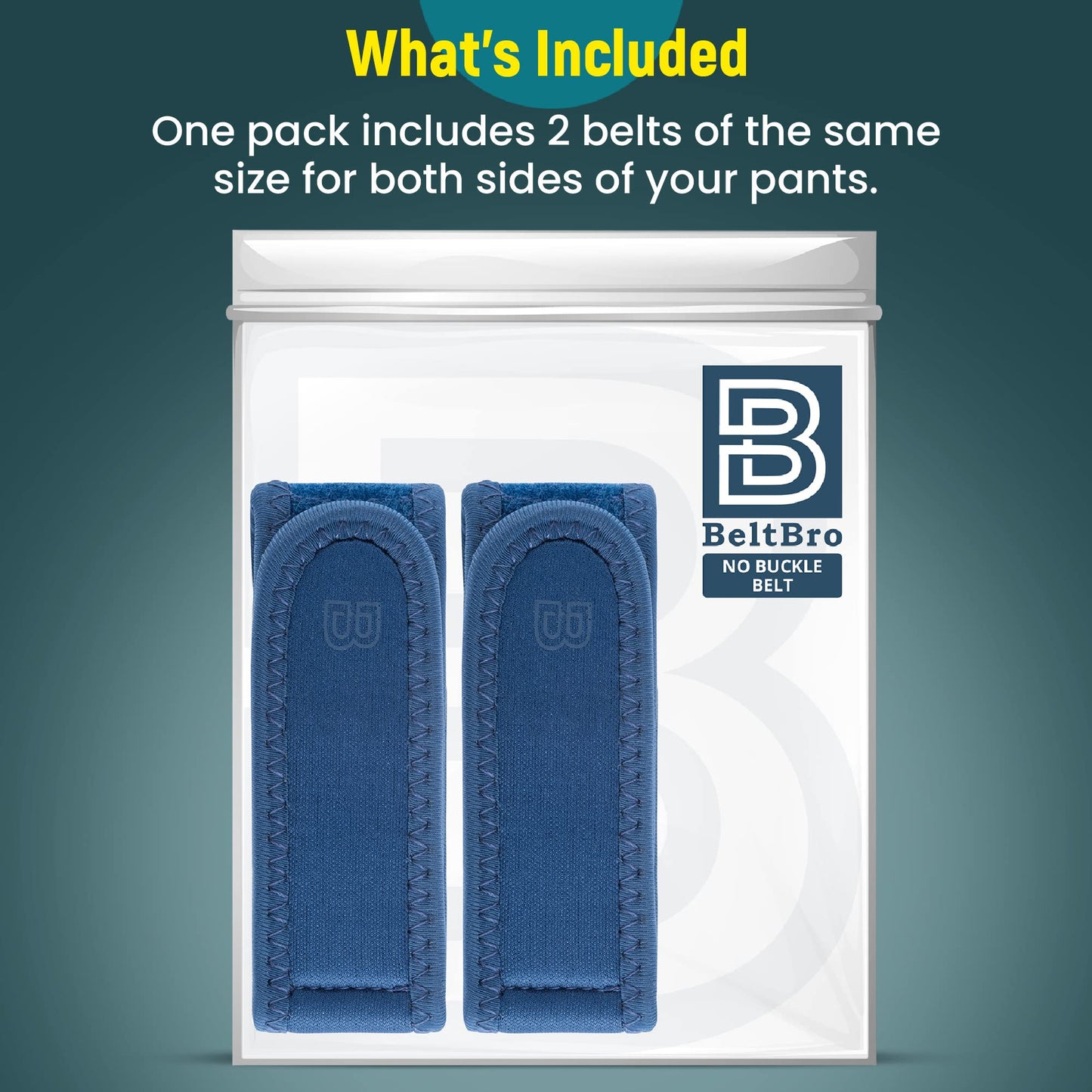 BeltBro Pro Pairs For Men – Next Generation Buckle-Free Elastic Belt With Ultra-Soft Edge Padding - Fits 1.5 Inch Belt Loops (Denim)