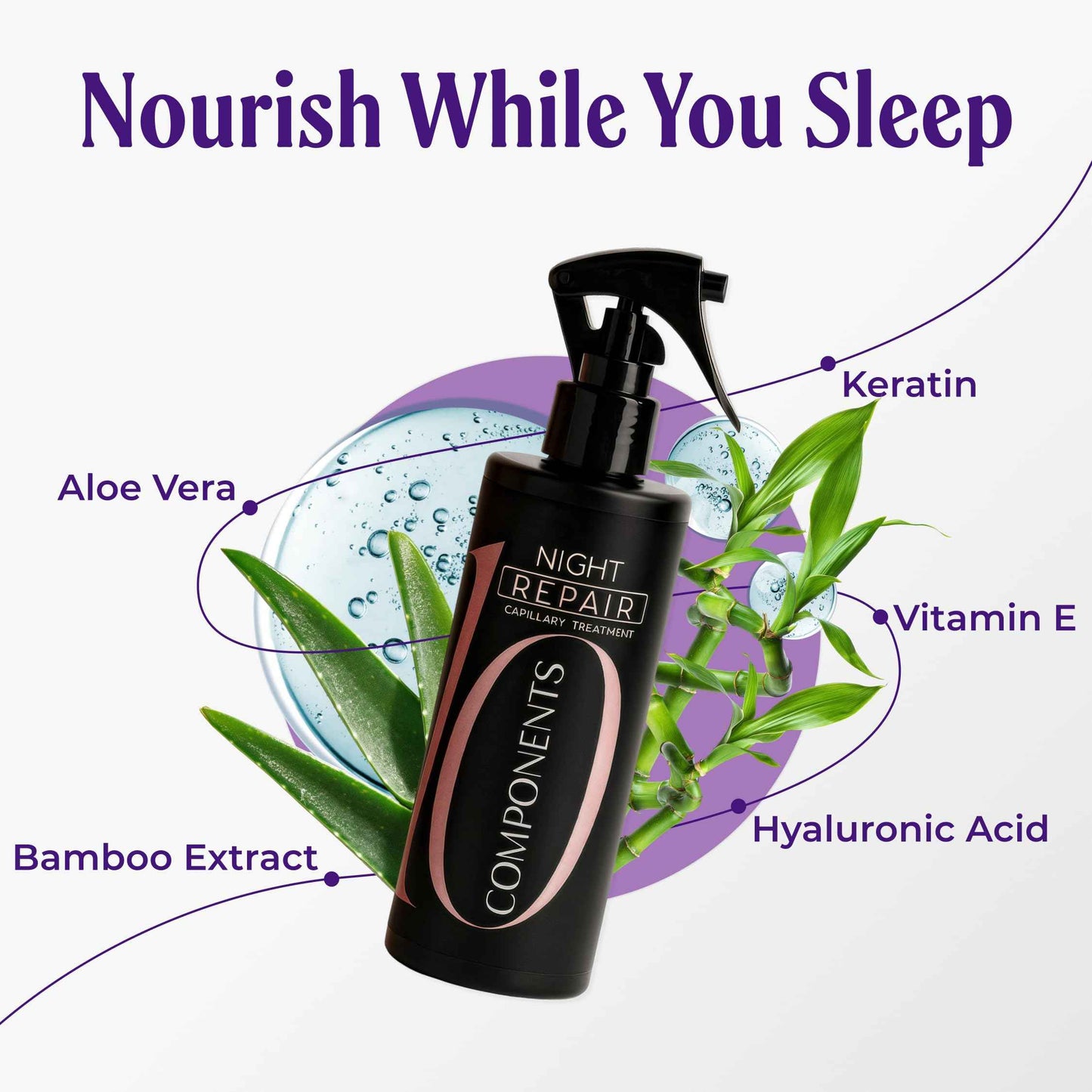 Carolayage Night Repair Treatment for Hair | Hydrating Overnight Hair Mask with Hydrolyzed Keratin and Aloe Vera | Strengthens, Restores Shine, and Reduces Frizz | Leave In, No Rinse Needed, 8.4 fl oz