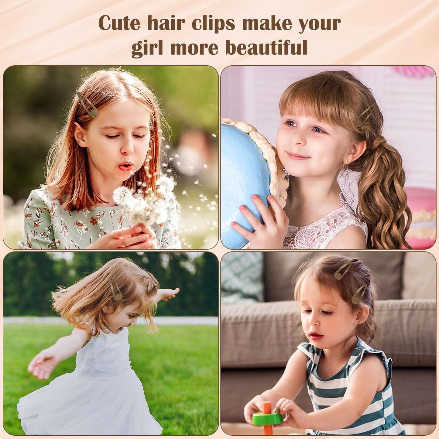 100Pcs Snap Hair Clips, Sublaga 2 Inch Bend Hair Clips, Metal Barrettes, No Slip Cute Solid Candy Color Hair Accessories for Girls, Women, Kids Teens or Toddlers (100pcs Coffee)