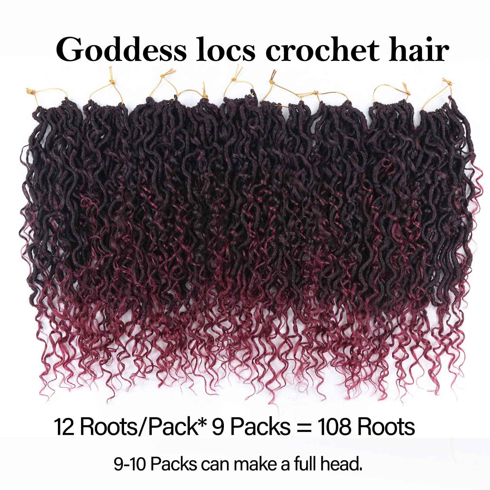 Sosihua Goddess locs crochet hair, 9 packs soft boho faux locs with curly ends bohemian crochet dreads for black women(14Inch,#Tbug)