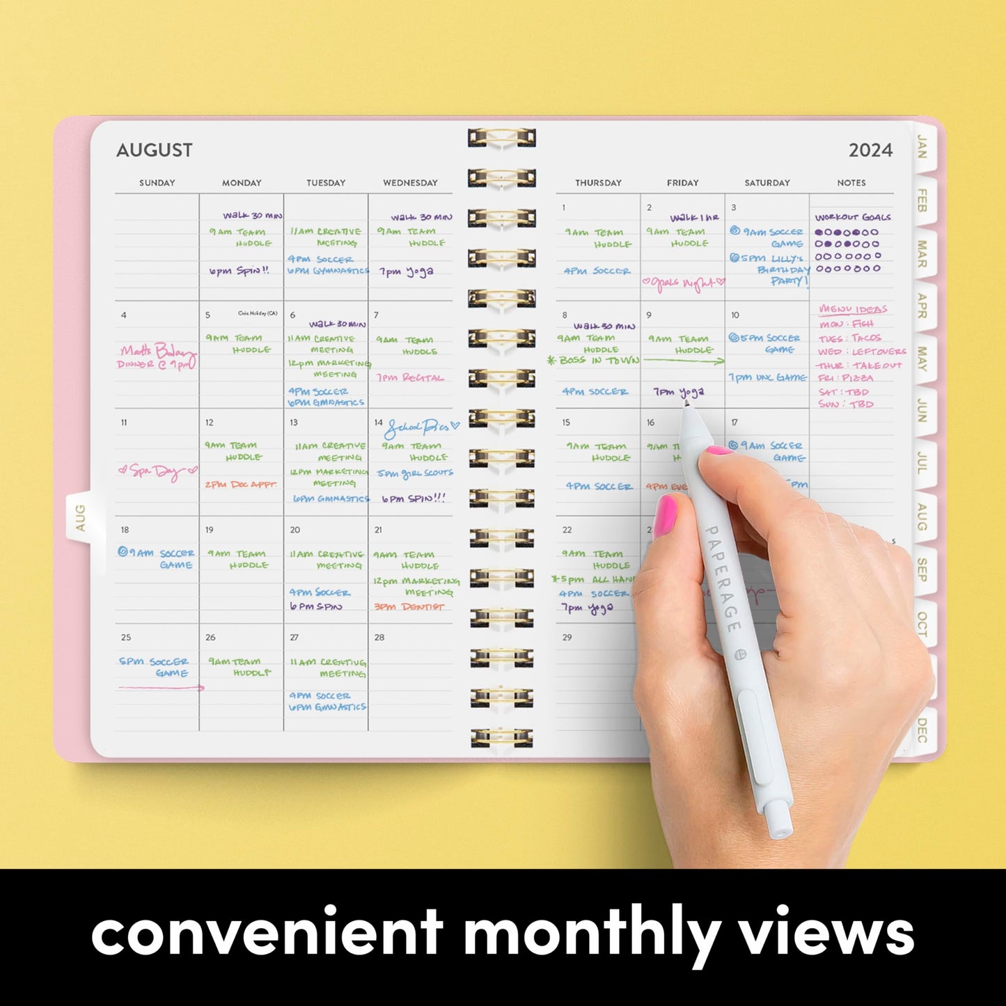 PAPERAGE 17 Month Academic Planner 2024-2025, Weekly & Monthly Spreads, August 2024 - December 2025, Small (5 in x 8 in), Mustard Yellow