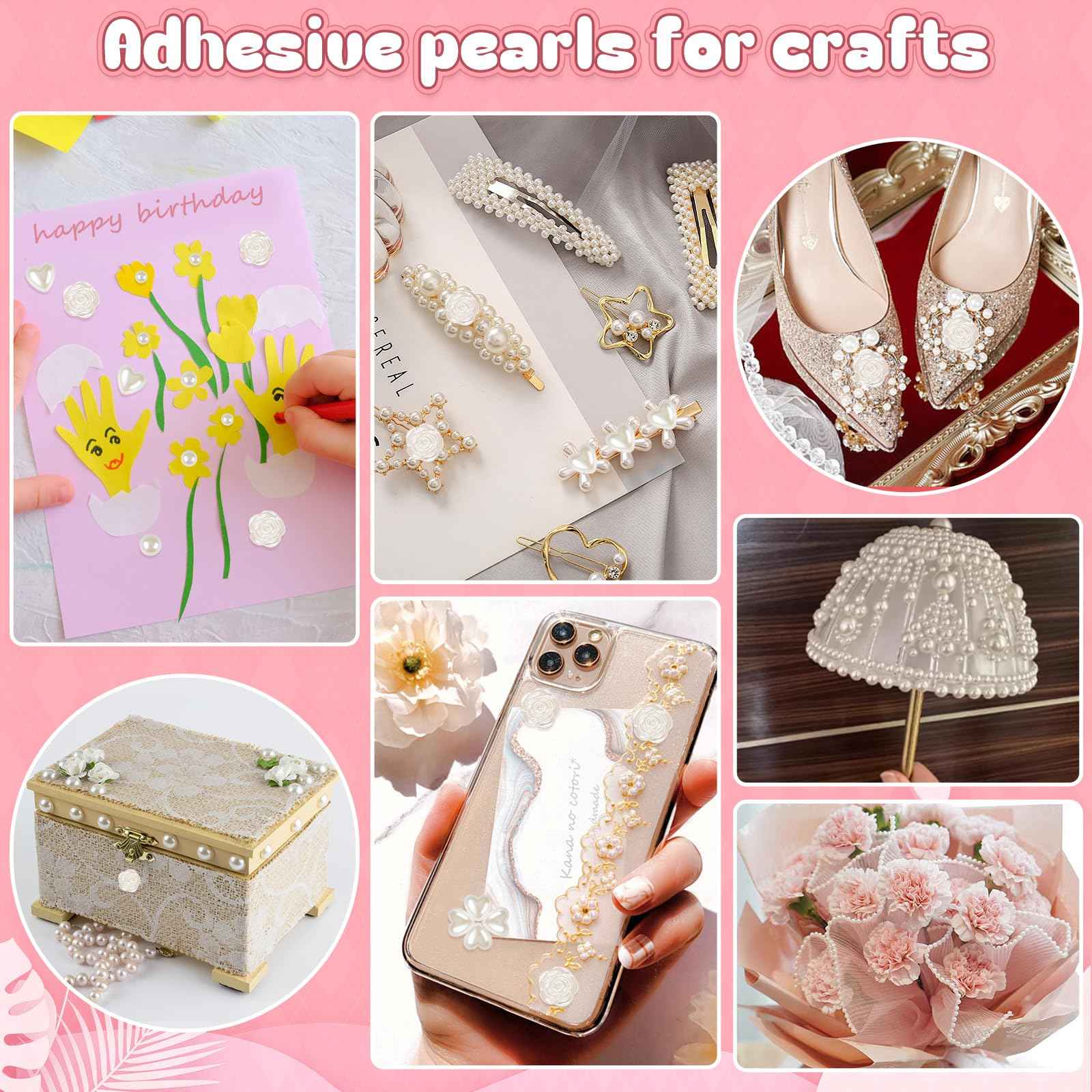 GIFOHAPY 4366 PCS Self Adhesive Pearl Stickers，Pearl Stickers for Crafts Kids，Assorted Sizes & Shape Stick on Pearls for Hair, Face, Makeup, Eye 3mm/4mm/5mm/6mm/8mm/10mm/Rose/Heart Shape