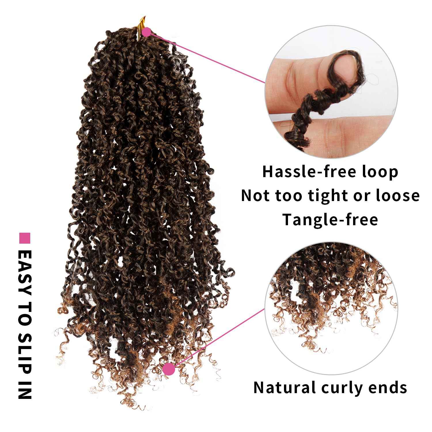 Yanky Twist Crochet Hair 9 Packs (270 Strands Total) Pre loop Pre Twisted Yanky Twist Braids Crochet Hair,Synthetic Spring Short Passion Twist Crochet Braiding Hair Extensions For Women(1B30, 8 Inch)