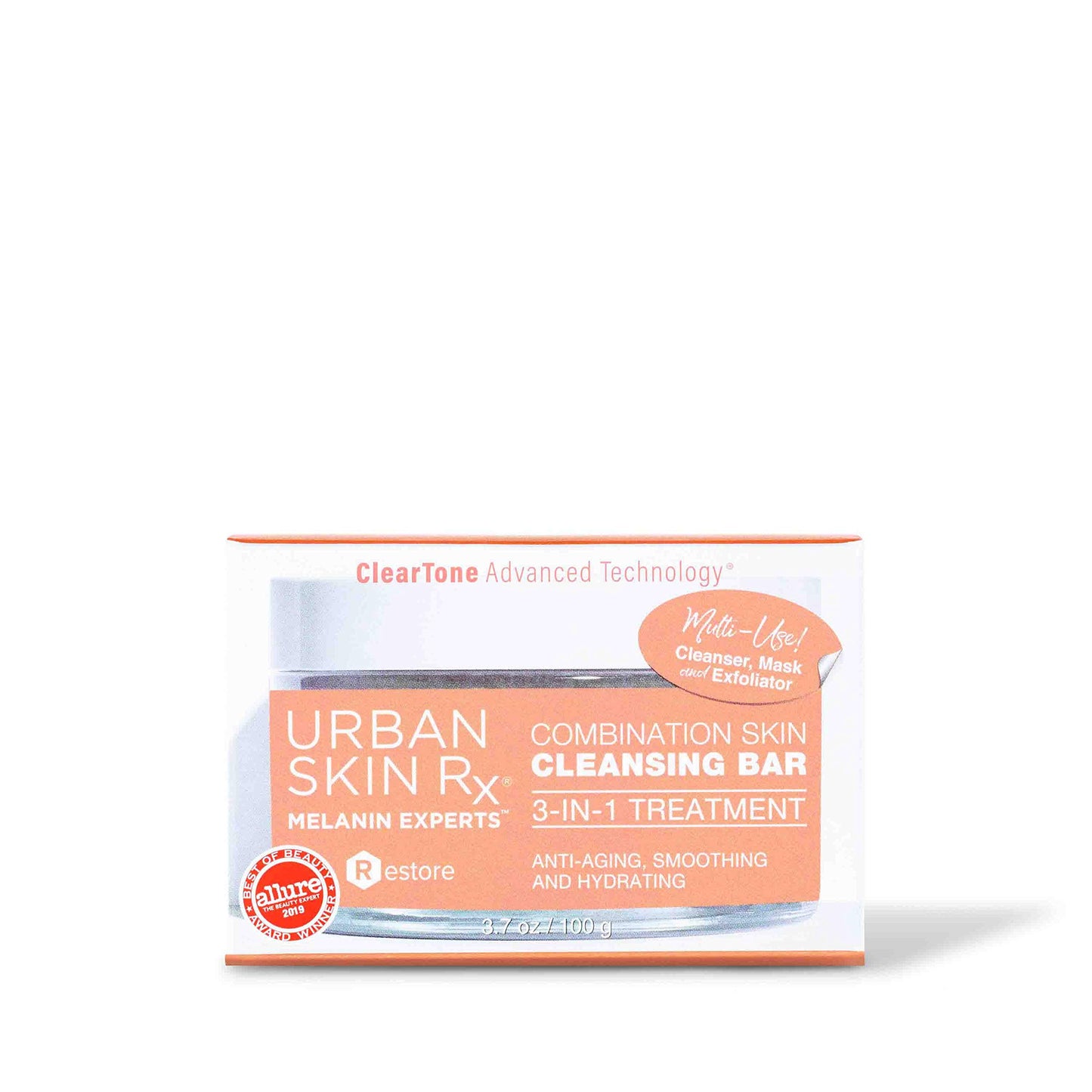 Urban Skin Rx Combination Skin Cleansing Bar | 3-in-1 Daily Cleanser, Exfoliator, and Mask Smooths, Hydrates, Improves the Appearance of Skin Tone + Texture, Formulated with Salicylic Acid | 3.7 Oz