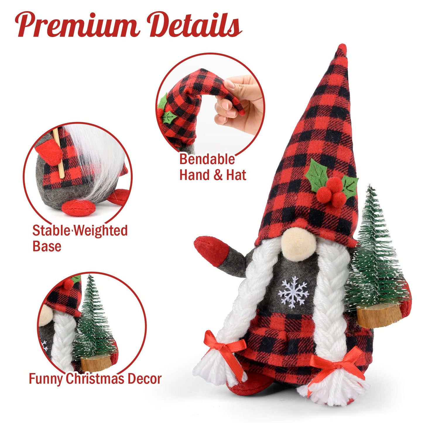 D-FantiX 2Pack Christmas Gnomes Plush with Christmas Sign and Xmas Tree, Handmade Swedish Tomte Santa Scandinavian Figurine Nordic Plush Elf Doll Gnome Christmas Decorations Ornaments Home Decor