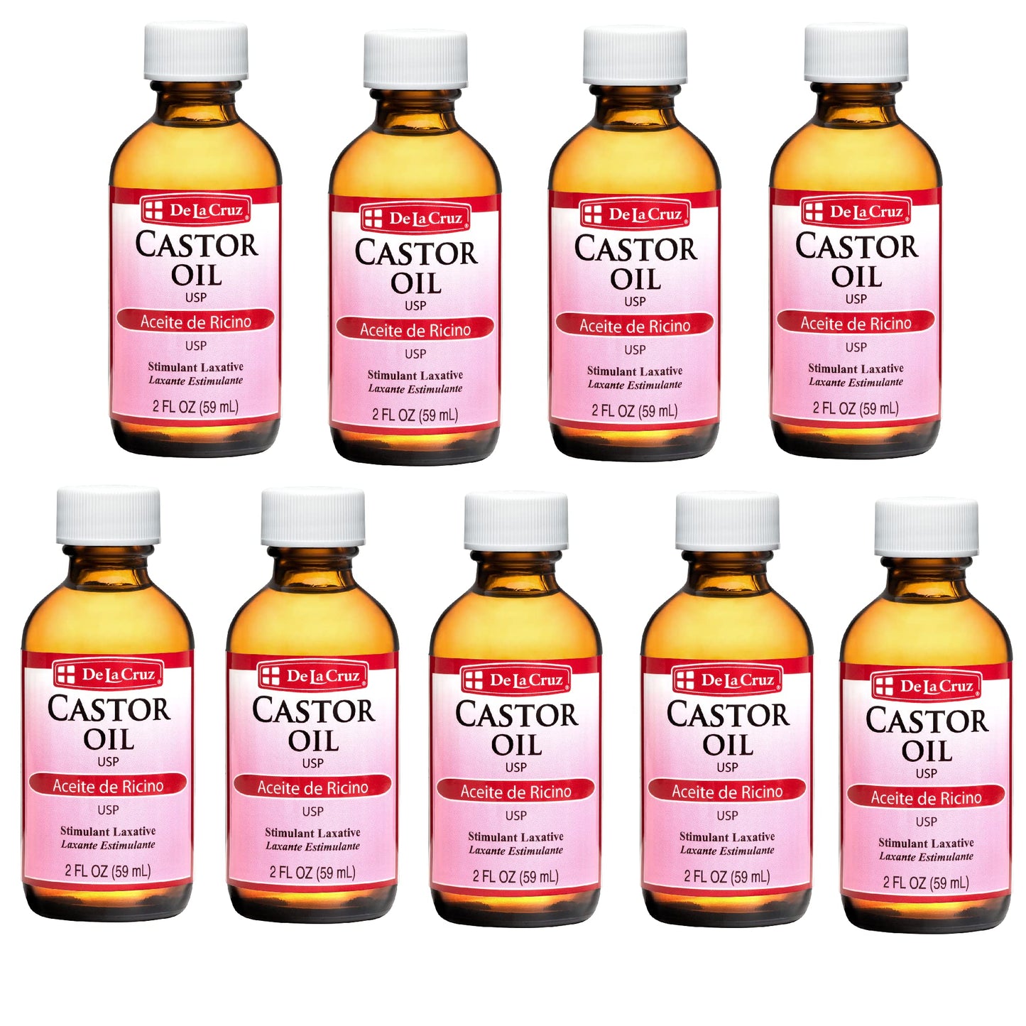 De La Cruz Castor Oil - 100% Pure Castor Oil for Hair, Skin, Eyelashes, and Eyebrows - USP Grade, 2 FL Oz (9 Bottles)