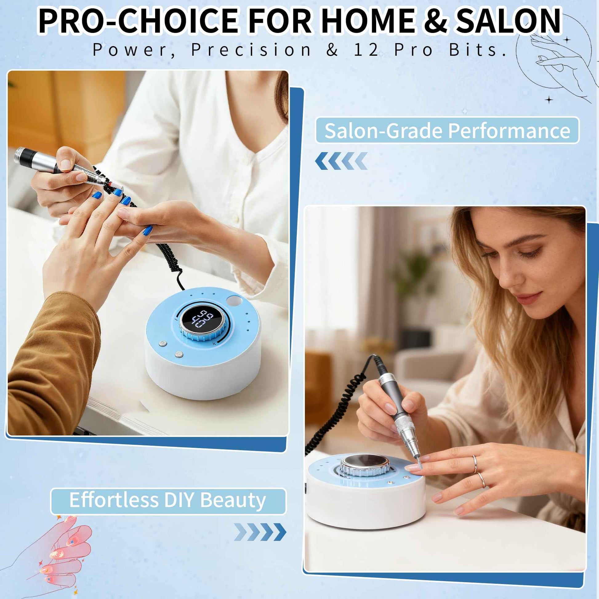 Electric Nail Drill Kit Professional 40000 RPM Nail Grinder, Rechargeable Ultra Power with 12 Pro Salon-Grade Bits for Acrylic Nails Remove, for Salon & Home