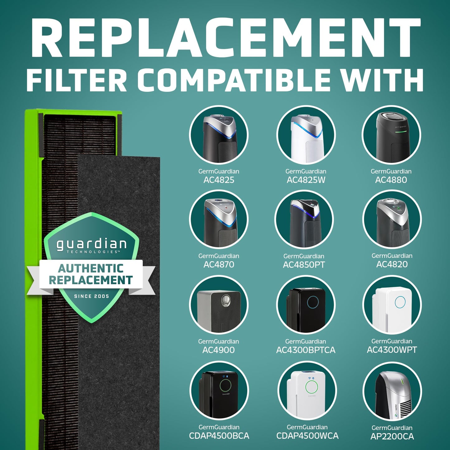 GermGuardian Filter B Toxin Clear HEPA Genuine Replacement Filter, Removes 99.97% of Pollutants, Common VOCs, Household Toxins, AC4825, AC4800 Series, AC4900, CDAP4500, AP2200, Black/Green, FLT4825VO