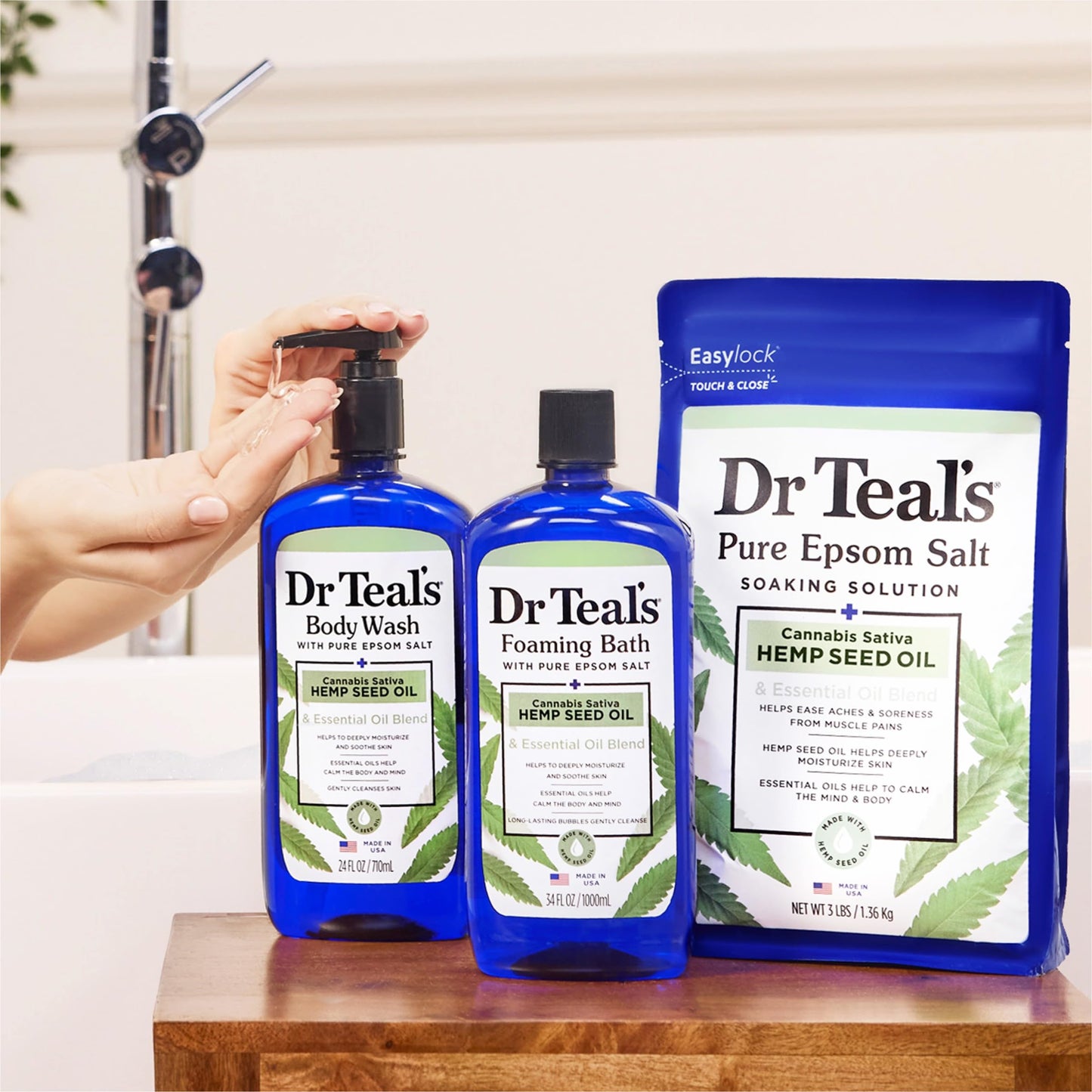 Dr Teal's Body Wash with Pure Epsom Salt, Cannabis Sativa Hemp Seed Oil, 24 fl oz (Pack of 2) (Packaging May Vary)