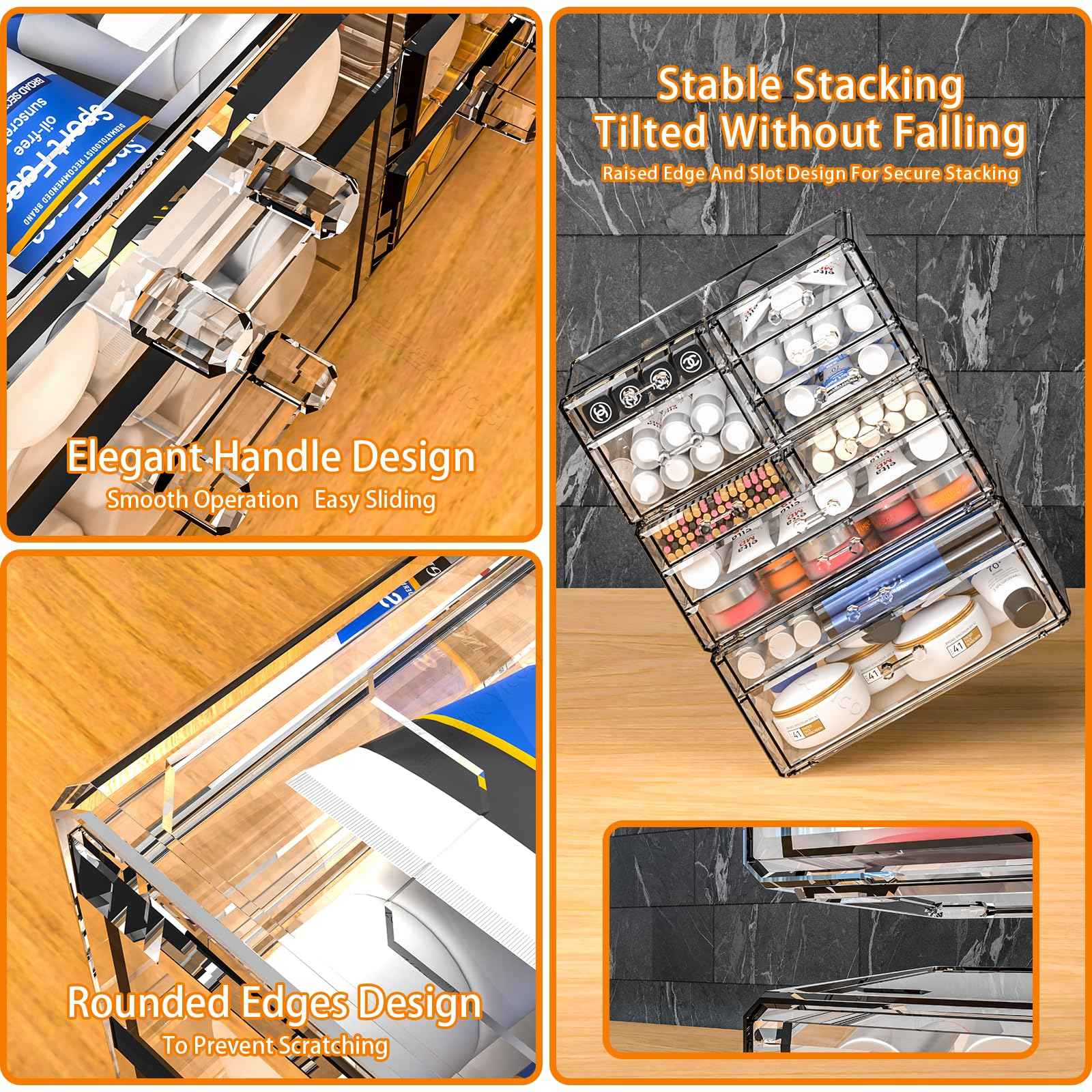 SUOXING Clear Acrylic Makeup Organizer for Vanity,Bathroom,Dresser,6 Drawer Cute Make up Organizers for Counter,Plastic Countertop Makeup Storage for Beauty,Jewelry,Brush,Cosmetic,Skin Care Organizer