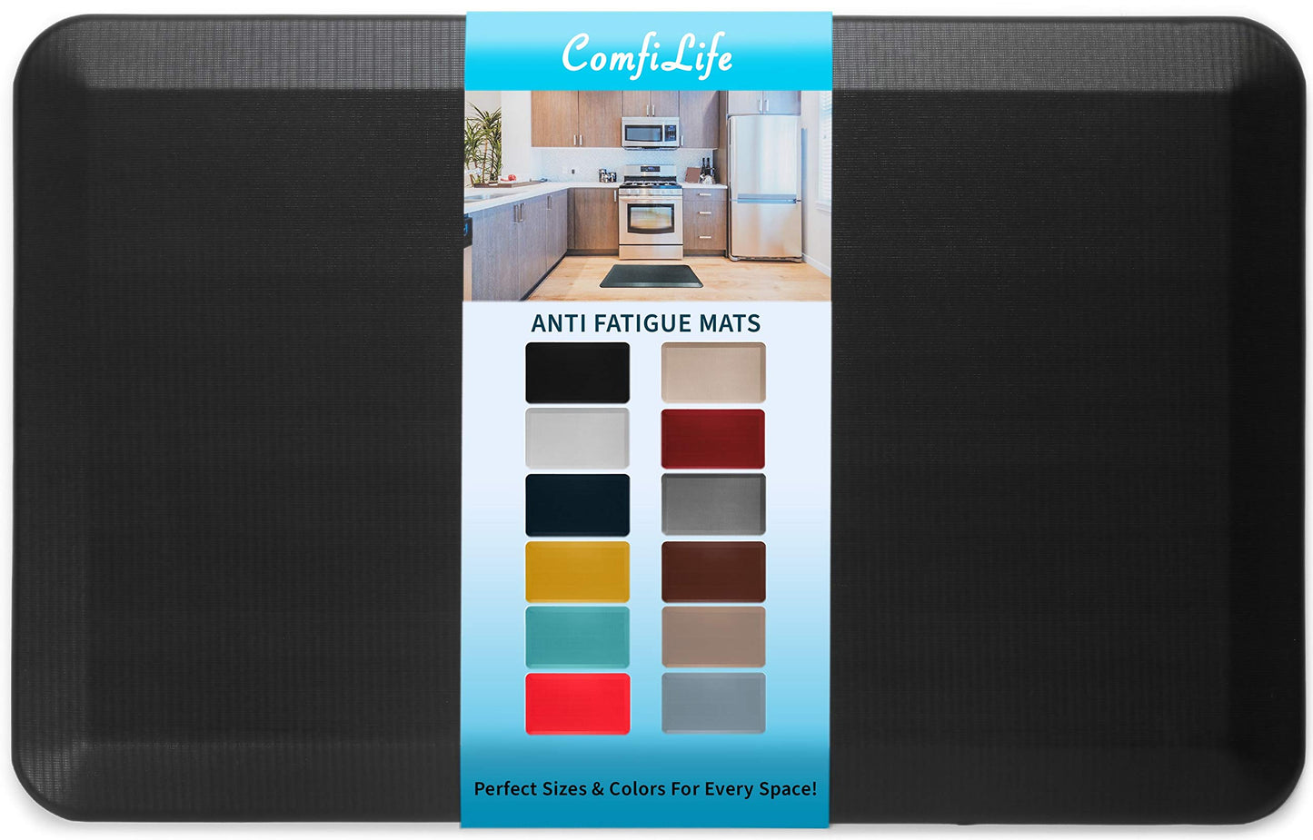 ComfiLife Anti Fatigue Floor Mat – 3/4 Inch Thick Perfect Kitchen Mat, Standing Desk Mat – Comfort at Home, Office, Garage – Durable – Stain Resistant – Non-Slip Bottom (20" x 32", Black)