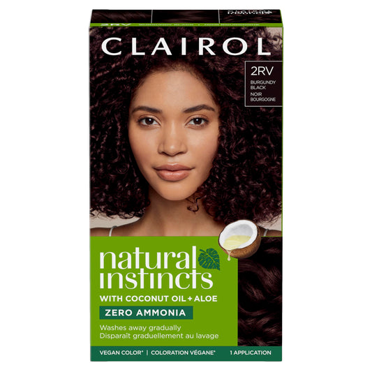 Clairol Natural Instincts Demi-Permanent Hair Dye, 2RV Burgundy Black Hair Color, Pack of 1