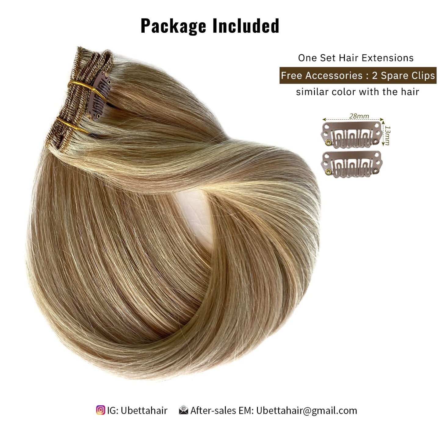 Hair Extensions Real Human Hair Clip ins, Remy Human Hair Clip in Extensions 7 Pieces 70G Golden Blonde to Light Blonde Highlights Double Wefts Clip in Hair Extensions for Fine Hair Women 16 Inch