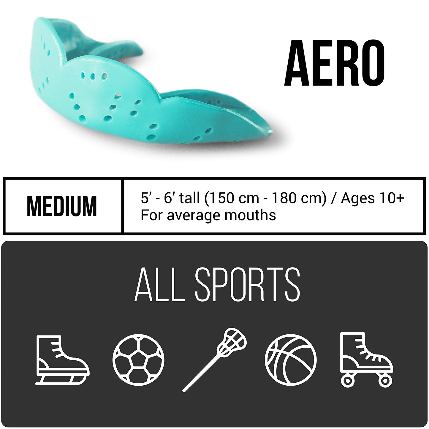 SISU Aero Medium Mouthguard, Awesome Aqua - 1.6mm Thin - Custom-Molded Fit - Slim Design - Remoldable Up to 20 Times - for Team Sports - Non Toxic