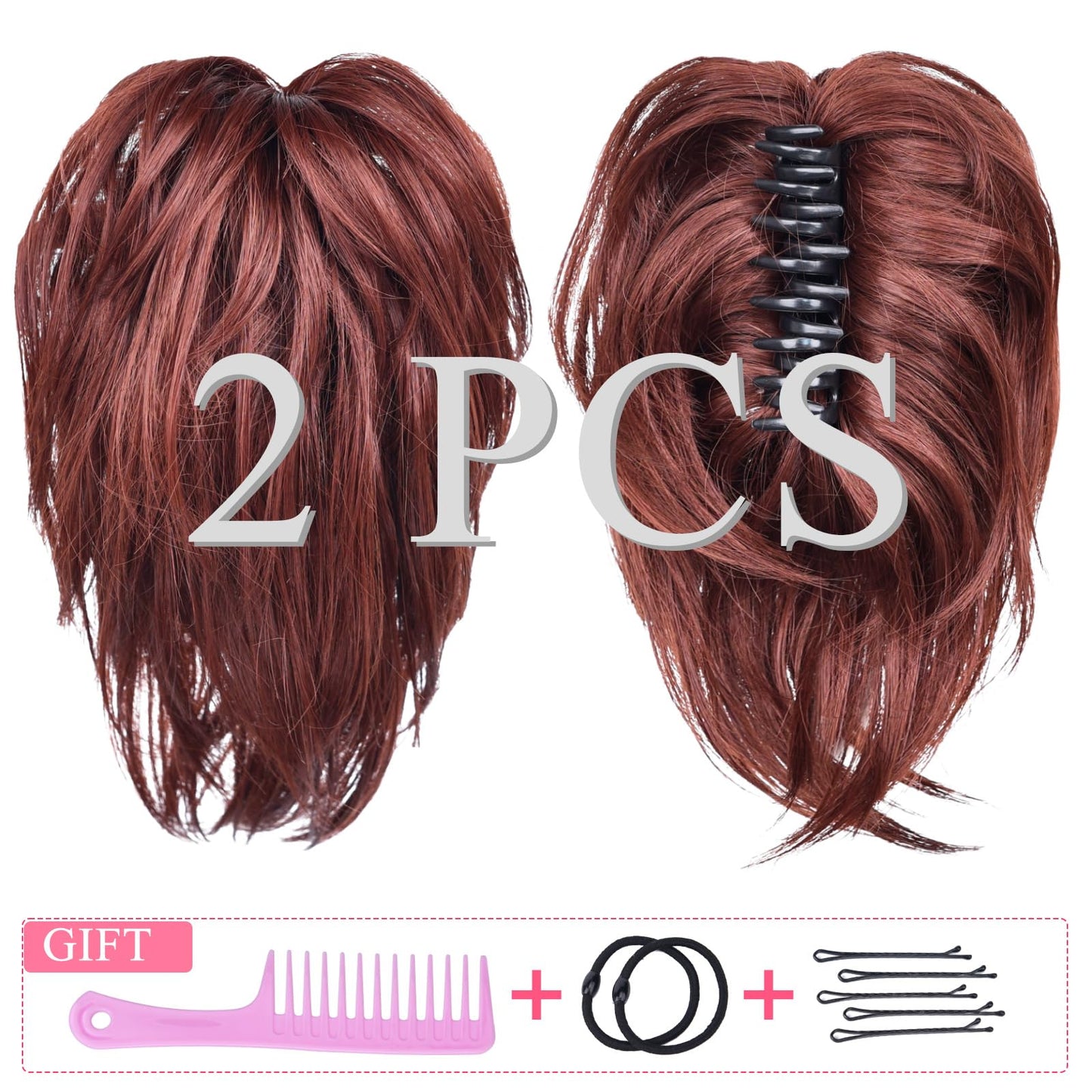 SYXLCYGG Auburn Ponytail 2pcs Claw Clip Pony Tails Extension Wavy 9" 2.4 OZ Synthetic Like Real Hair Fake Hair pieces Women Easy To Use Like Real Hair Yaki Fluffy