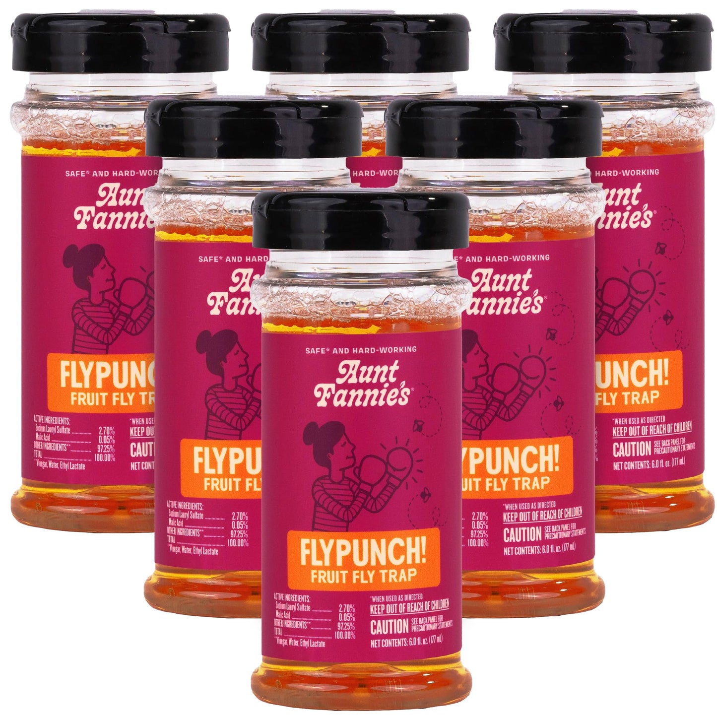 Aunt Fannie's FlyPunch Fruit Fly Trap (6 Pack): for Indoor and Kitchen Use, Made with Plant Based Ingredients, Packaging May Vary