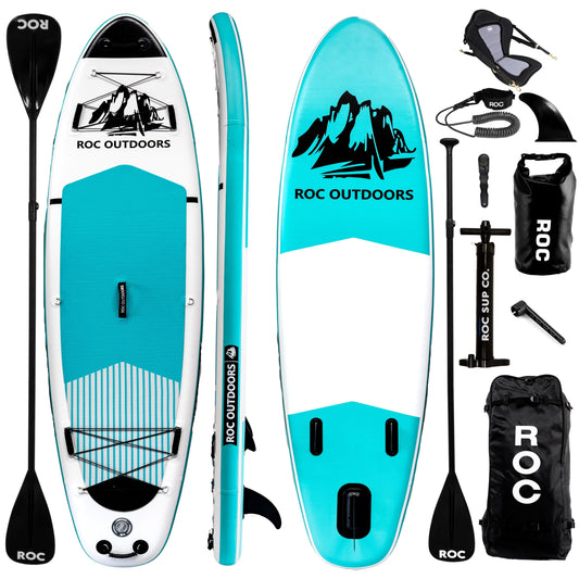 Roc Inflatable Stand Up Paddle Boards 10 ft 6 in with Premium SUP Paddle Board Accessories, Wide Stable Design, Non-Slip Comfort Deck for Youth & Adults (Teal W/Kayak Seat)