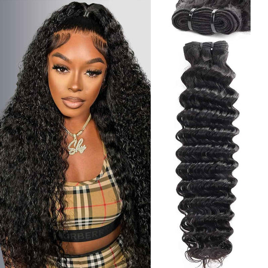 Deep Wave Human Hair Bundles 18 Inch Deep Wave Bundles 100% Unprocessed Brazilian Virgin Hair 1 Bundles Curly Bundles Hair Extensions Real Human Hair Wavy Quick Weave Bundles Natural Black