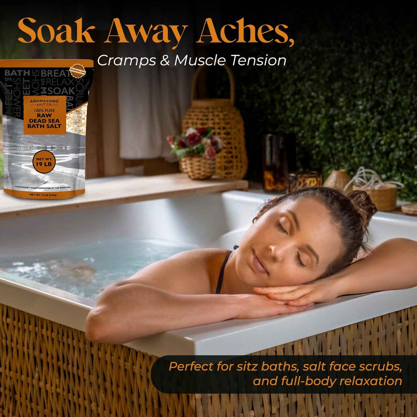 Aromasong Raw Dead Sea Salt for Soaking - Minimal Cleaned Bath Salt Soak - 10 Lbs (2 x 5 lb. Bags) Bulk Resealable Pack - Leaves Your Skin Softer Then Epsom Salt