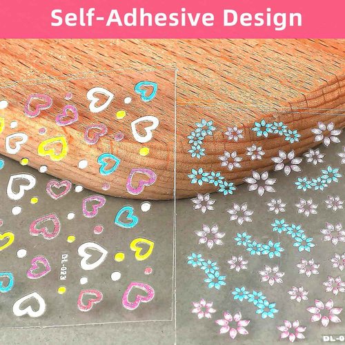 CHANGAR 30 Sheets Flower Nail Art Stickers 3D Self-Adhesive Colorful Floral Nail Decals Cute Design Nail Supplies for Kids Girls Women Manicure DIY