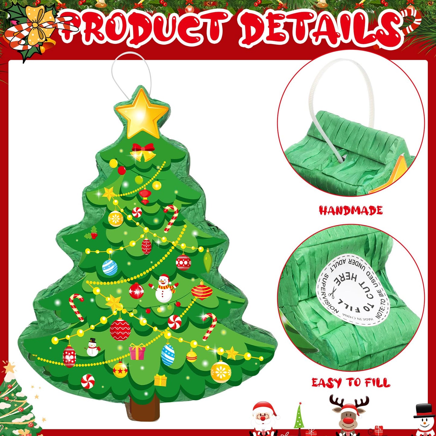 Harrycle Christmas Tree Pinata 16 Inch Christmas Mexican Pinata with Stick Blindfold and Confetti Pack Christmas Pinata Bundle for Xmas Birthday Holiday Pinata Game Favors Photo Prop Decoration