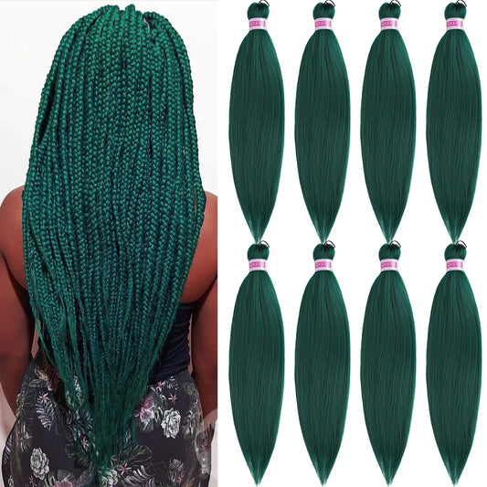 SIXERSI Dark Green Braiding Hair Pre Stretched 26 Inch Colored Emerald Braiding Hair Extensions for Braids Kanekalo Prestretched Braiding Hair Kids Knotless Hypoallergenic Synthetic Braiding Hair