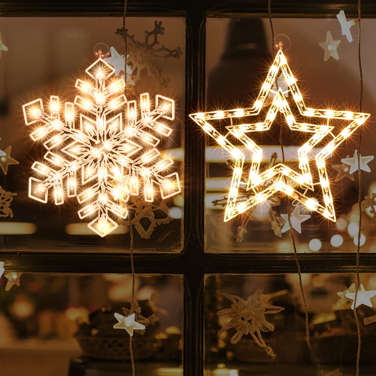 LAMPHOME Lighted Star and Snowflake Christmas Window Silhouette Decoration Lights for Christmas,Party,Home,Patio Lawn,Garden