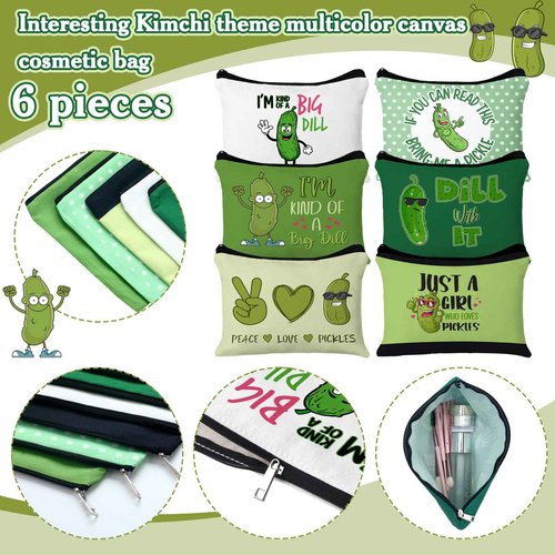 Clysee 6 Pcs Christmas Pickle Gifts Bulk Funny Makeup Bag Portable Zipper Pouch Bag Travel Pouch Party Gifts Bulk for Women Friend Pickle Lovers Party Favors