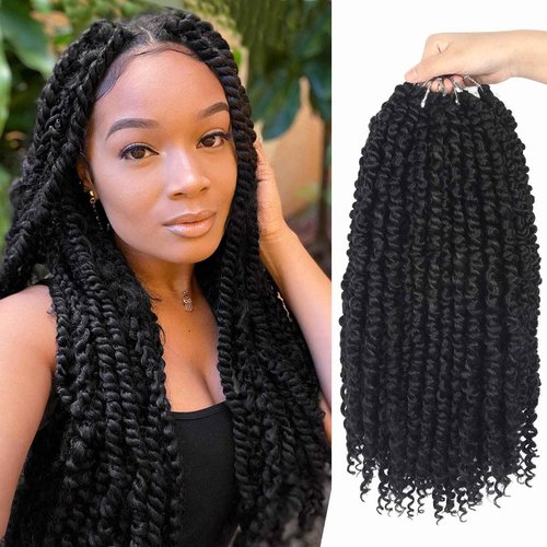 Bileaf Passion Twist Crochet Hair Pre-twisted 16 Inch 8 Packs Crochet Passion Twist Hair, Soft Pre Looped Passion Twist Crochet Braids Bohemian Crochet Hair for Women Girls and Kids 1B