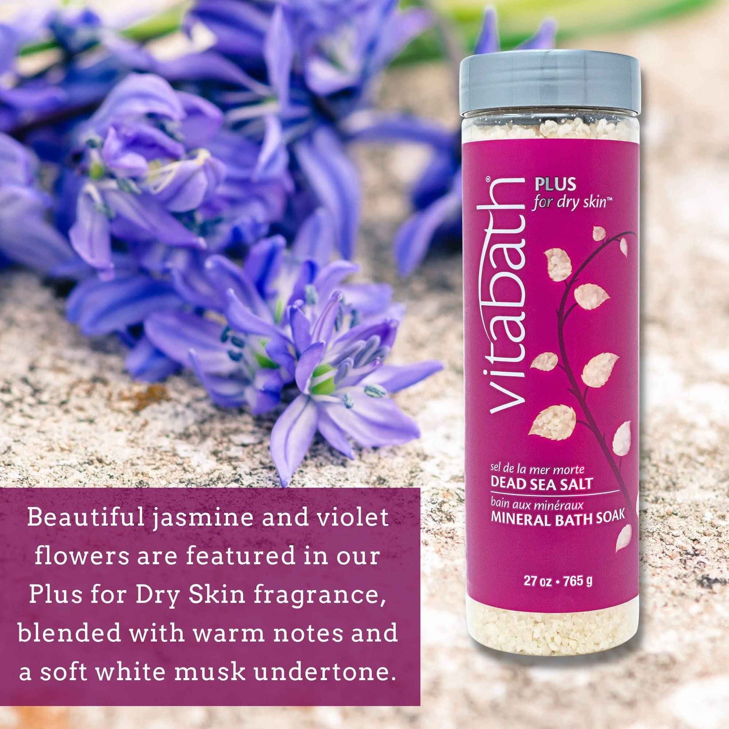 Vitabath Plus for Dry Skin Mineral Bath Soak Reviving Muscle Recovery, Soreness, Tension Relaxing Dead Sea Salts & Skin Nourishing Botanical Oils for Women & Men - Cruelty-Free - 27 oz