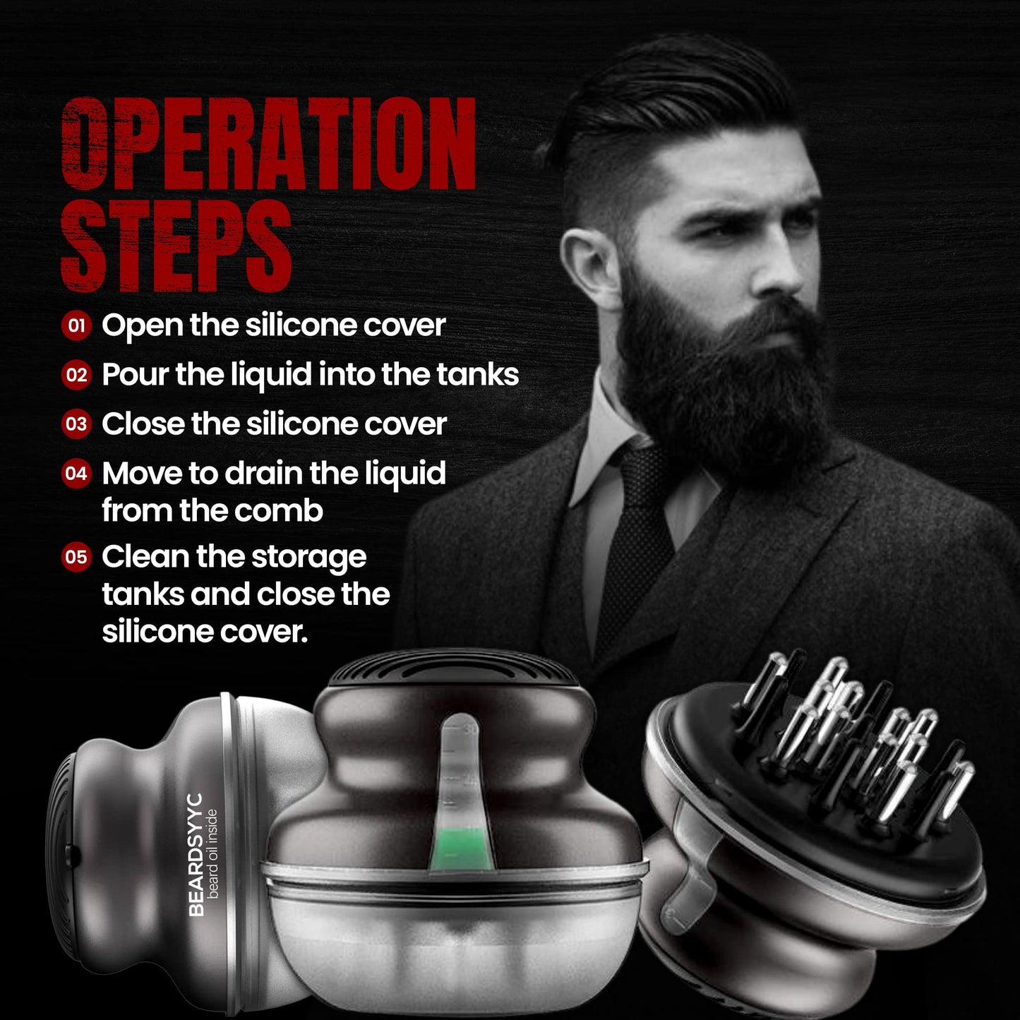 BEARDSYYC Beard Oil Applicator and Brush, Black, Beard Oil Dispenser/Releaser for all Beard Type, 1.0 Count