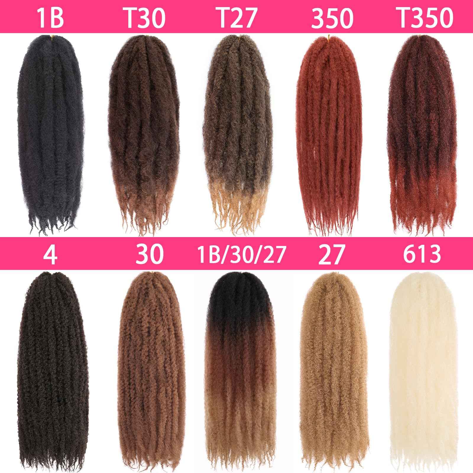RuiYok 30 Inch Marley Twist Braiding Hair Ombre Brown Marley Hair Crochet Braids 8 Packs Pre-Separated Springy Afro Kinky Twist Hair for Black Women Long Braiding Hair for Crochet Locs Braids T30#