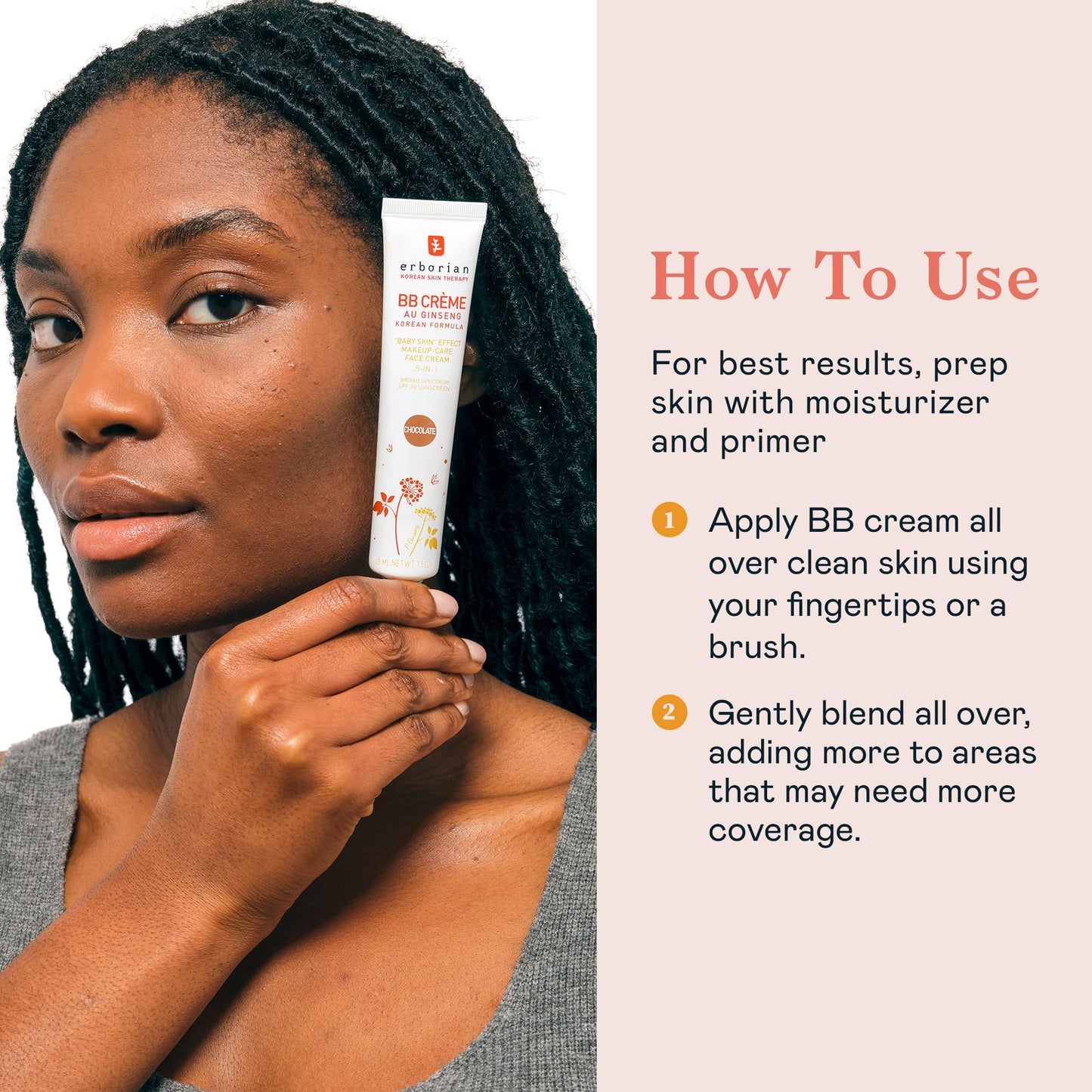 Erborian BB Cream with Ginseng, Chocolat - Lightweight Buildable Coverage with SPF 20 & Ultra-Soft Matte Finish Minimizes Pores & Imperfections - Korean Face Skincare - 1.5 Oz