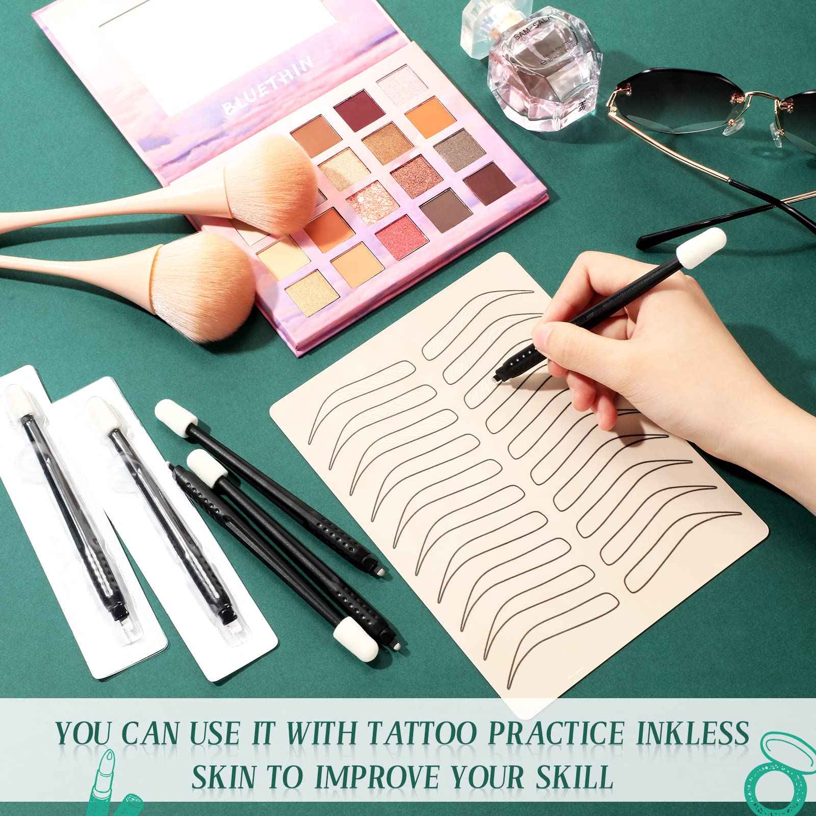 12 Pcs Microblading Manual Pen U18 0.18mm Disposable Microblading Pen with Pigment Sponge Eyebrow Microblading Hand Tools for Makeup, Black