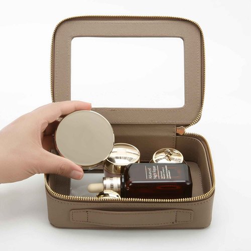 Aveniee Clear Makeup Bag Organizer, Travel Toiletry Bag Cosmetic Case for Women, Portable Make Up Skincare Pouch Car Organizer Bag with Zippers for Essentials,Taupe