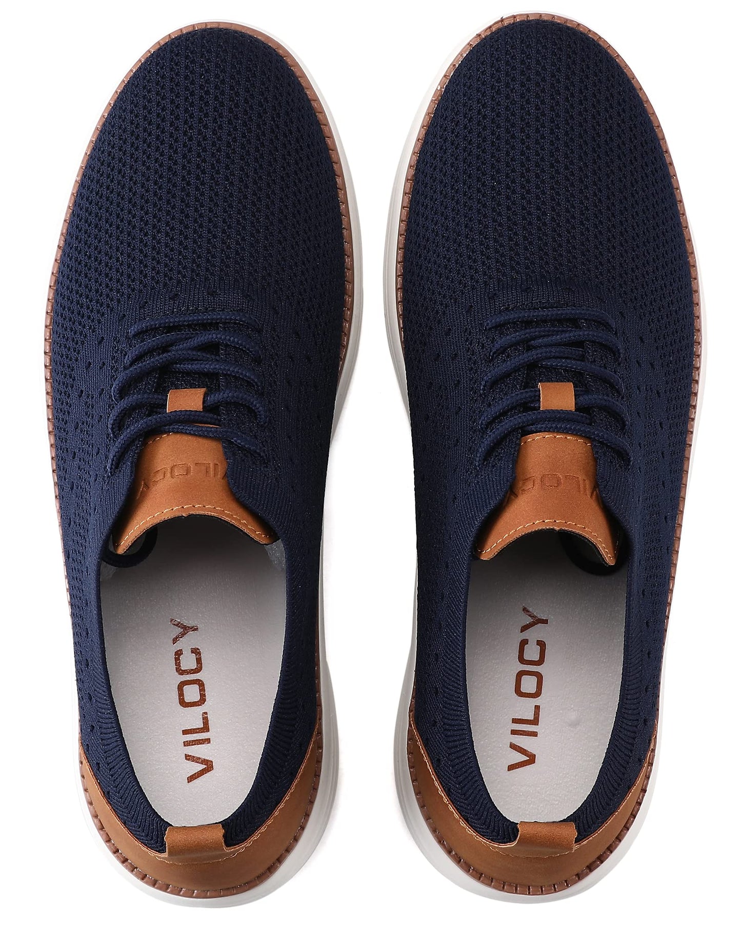 VILOCY Men's Dress Sneakers Oxfords Casual Business Shoes Lace Up Lightweight Walking Knit Mesh Fashion Sneakers Navy,EU40