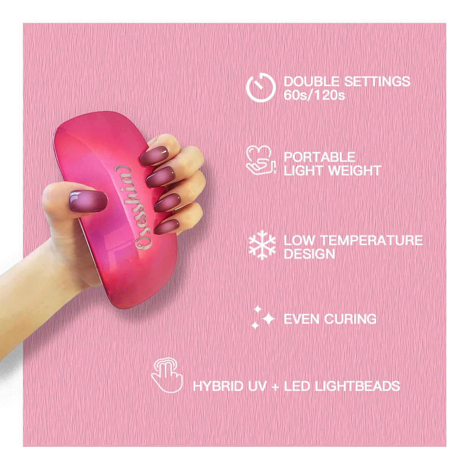 Osesshia Semi Cured Gel Nail Strip Starter Kit, (Include 60 Pcs Nail Stickers, 1 UV Lamp and Nail Tools), Glaze Wraps, Salon Quality Gel Polish Strips, Christmas Nails Stickers Kit