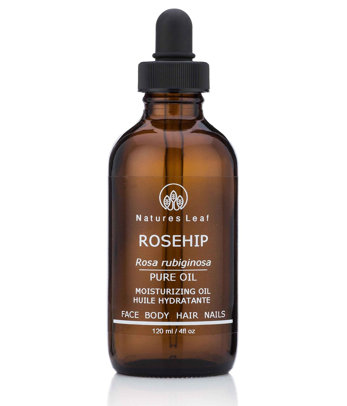 Natures Leaf Rosehip Seed Oil Organic 100% Pure Cold Pressed Unrefined Omegas 3,6 & 9 Vitamins A C & F Anti-Aging Wrinkles & Fine Lines 4 fl. oz.