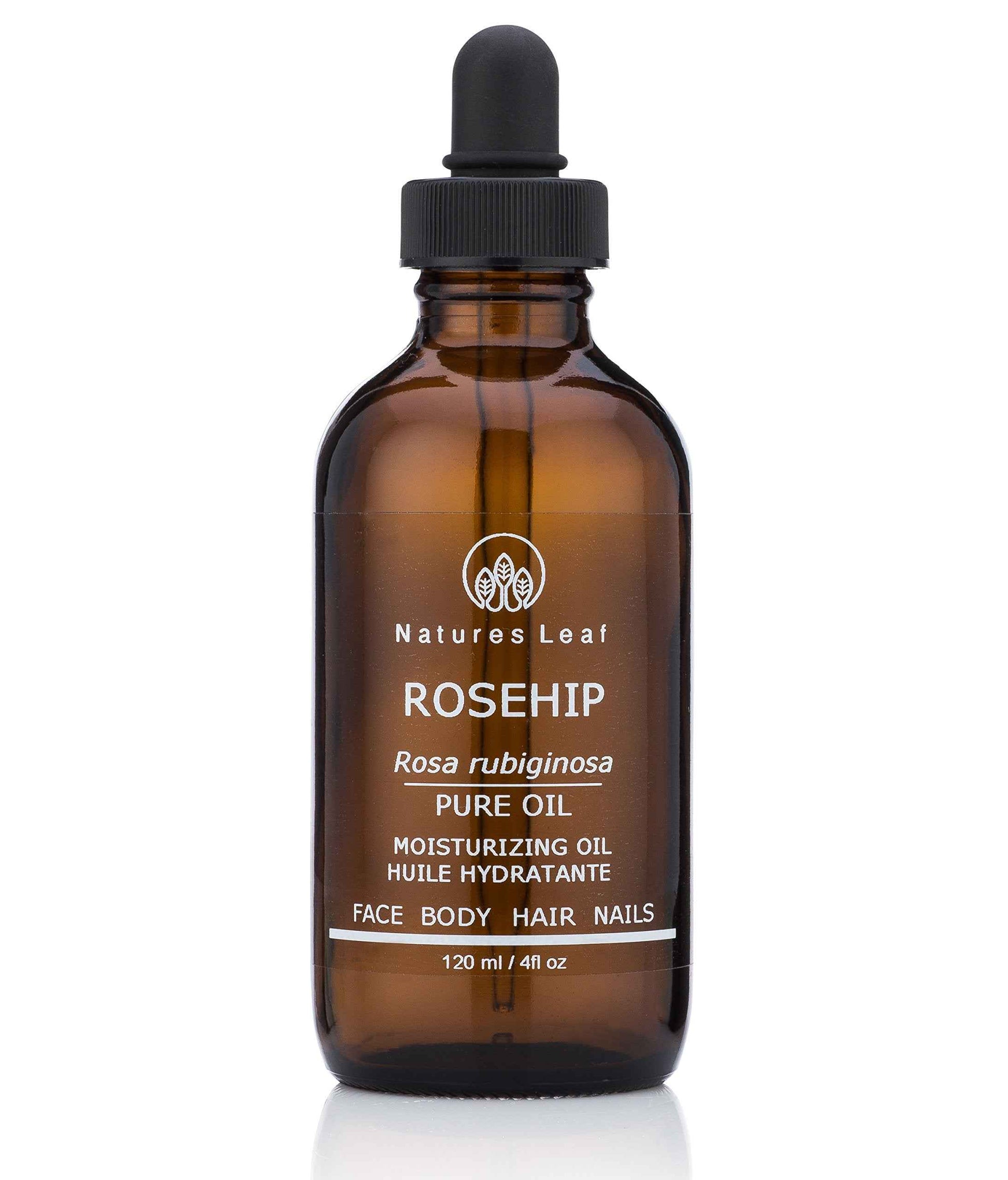 Natures Leaf Rosehip Seed Oil Organic 100% Pure Cold Pressed Unrefined Omegas 3,6 & 9 Vitamins A C & F Anti-Aging Wrinkles & Fine Lines 4 fl. oz.