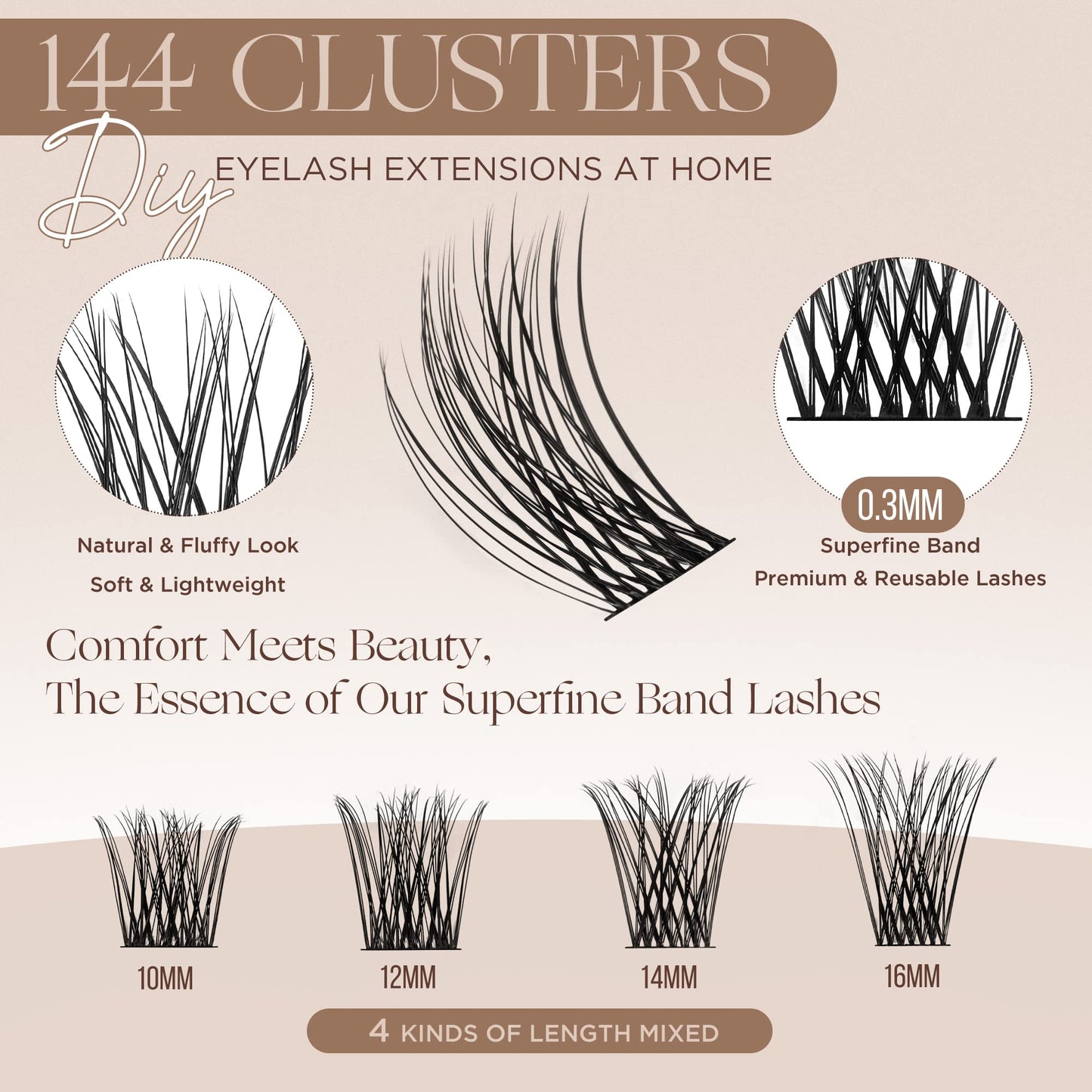 LASHVIEW Lash Clusters,Oversized Packaging DIY Eyelash Extensions Volume Individual Lashes Eyelash Clusters Extensions Wispy Lashes Cluster DIY at Home(Style 56D,D-10-16mix)