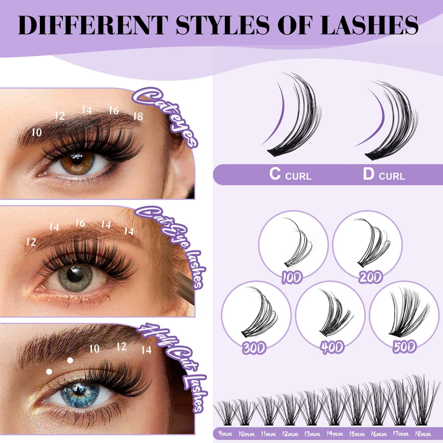 Manga Lash Clusters DIY Individual Lashes 40D-0.07D-11mm 300 PCS False Eyelash Cluster Volume Lashes Extension 30D 40D 40D D Curl Lash Clusters DIY lash Extensions at Home (40D-0.07D,11mm)