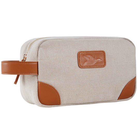 GOOSERIDE Small Makeup Bag for Women and Men - Cute Cosmetic Bag for Travel, Multipurpose Canvas Make up Pouch for Accessories, Mini Makeup Purse with Zipper and Internal Pockets for Toiletries - Sand