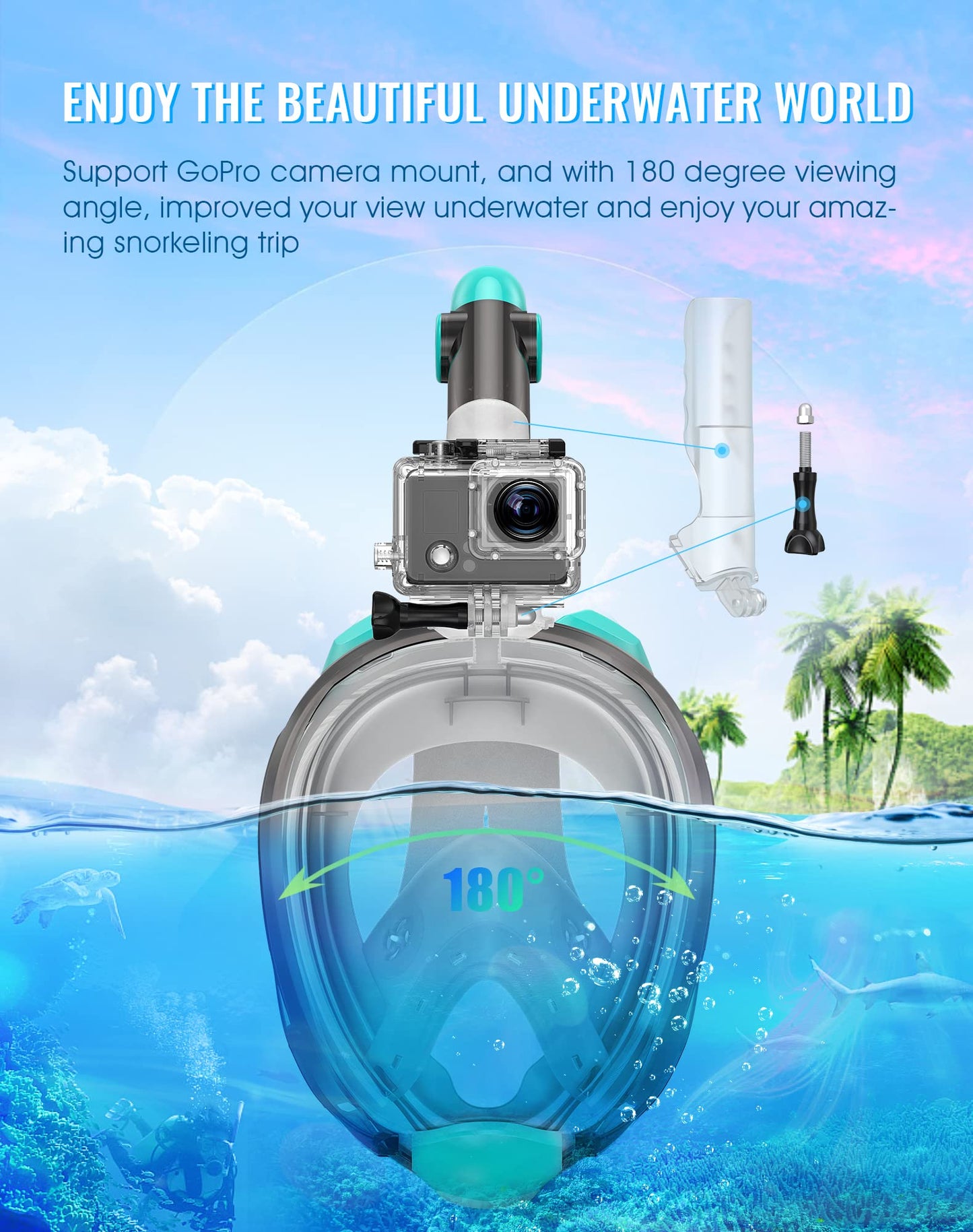 Greatever G2 Full Face Snorkel Mask with Latest Dry Top System,Foldable 180 Degree Panoramic View Snorkeling Mask with Camera Mount,Safe Breathing,Anti-Leak&Anti-Fog