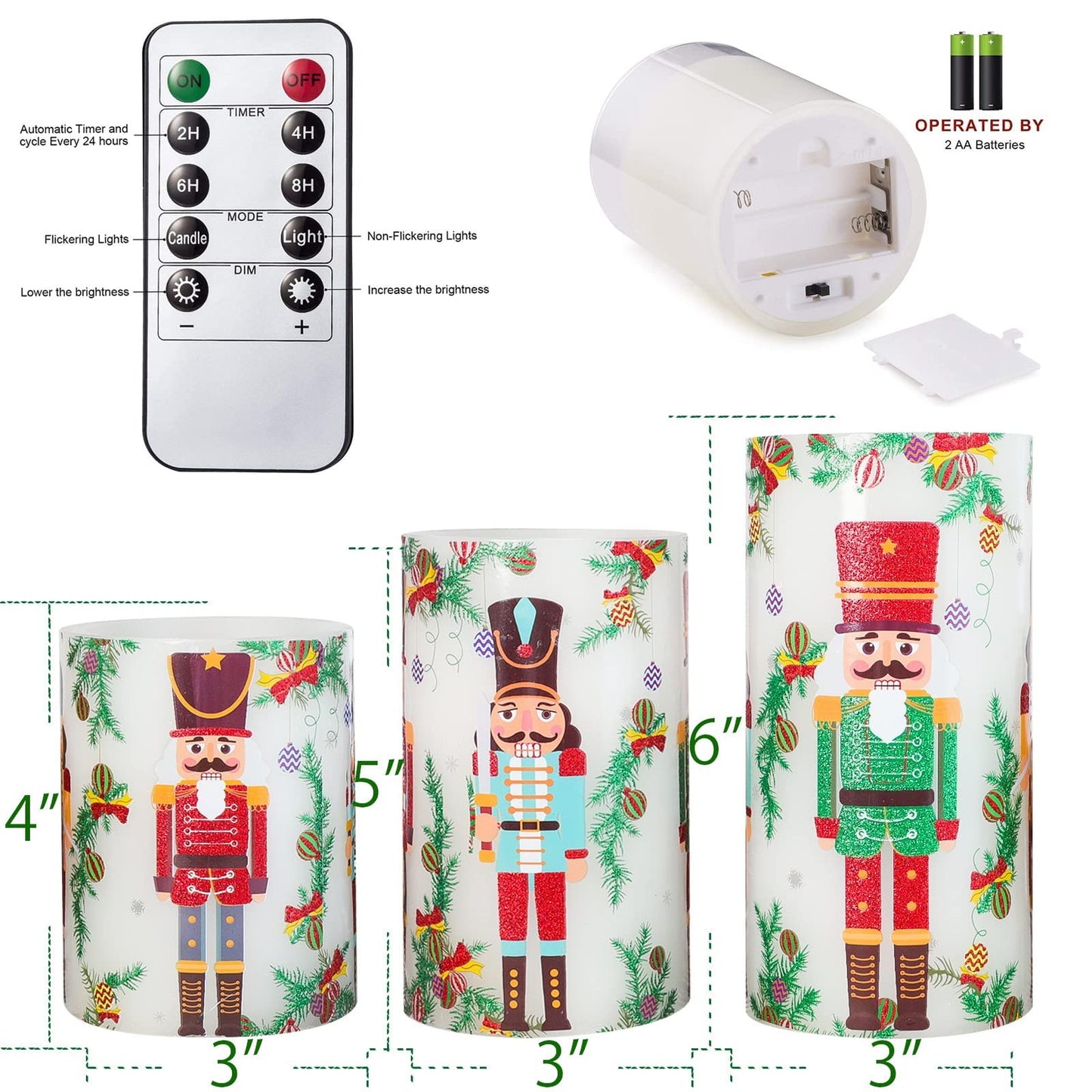 MELTONE Christmas Nutcracker Flameless Candles Remote: Real Wax Flickering Battery Candles - Home Party Bedroom Birthday Xmas Holiday Decorations