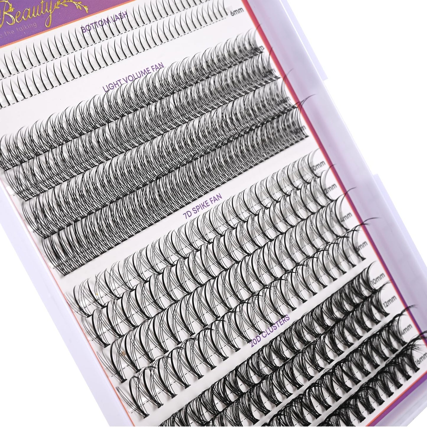 Wleec Beauty Lash Clusters with Bottom Lashes, 320PCS D Curl Lash Clusters Wispy Multi-type 7D Spike Fan Eyelash Clusters Mixed 10-16mm 20D Individual Lashes Natural for DIY Lash Extensions at Home