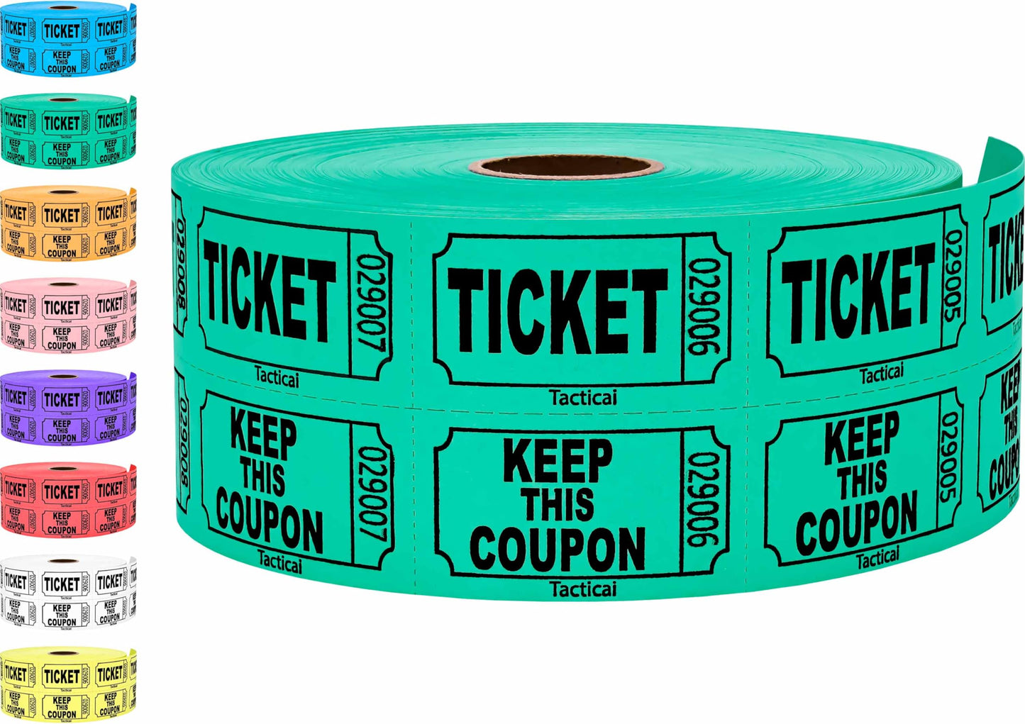 1000 Tacticai Raffle Tickets, Green (8 Color Selection), Double Roll, Ticket for Events, Entry, Class Reward, Fundraiser & Prizes