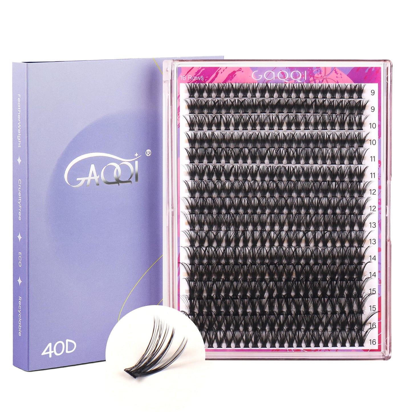 GAQQI Lash Clusters 320Pcs Individual Lashes 40D Mixed 9-16mm Eyelash Clusters D Curl Lash Clusters Look Like Mink Eyelash Extensions Thin Band Soft to Use Self Application(40D-DMIX)