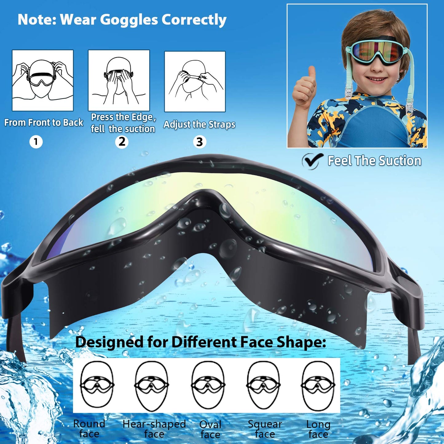 Kids Goggles for Swimming 2 Pack No Leaking Anti-Fog Outer Eye Fit with Wide View UV Protection Crystal Clear Watertight Swim Goggles with nose cover Suitable for Children Youth Boys Girls Age 3 to 15