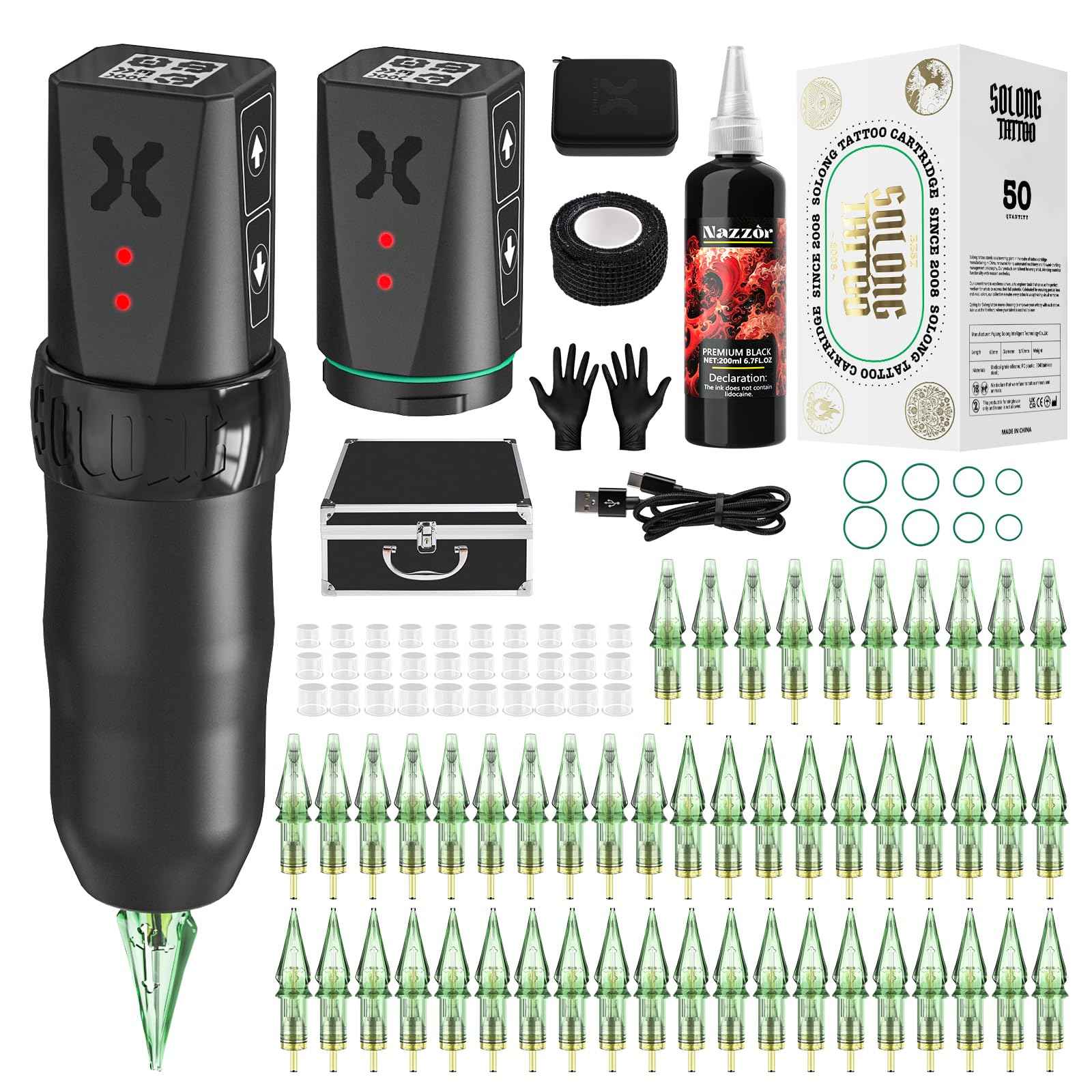 Tattoo Kits Tattoo Machine with 1800mAh LED Display Tatoo Kit 40PCS Needles and 14 Ink Black