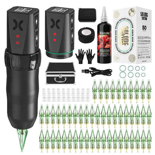 Tattoo Kits Tattoo Machine with 1800mAh LED Display Tatoo Kit 40PCS Needles and 14 Ink Black